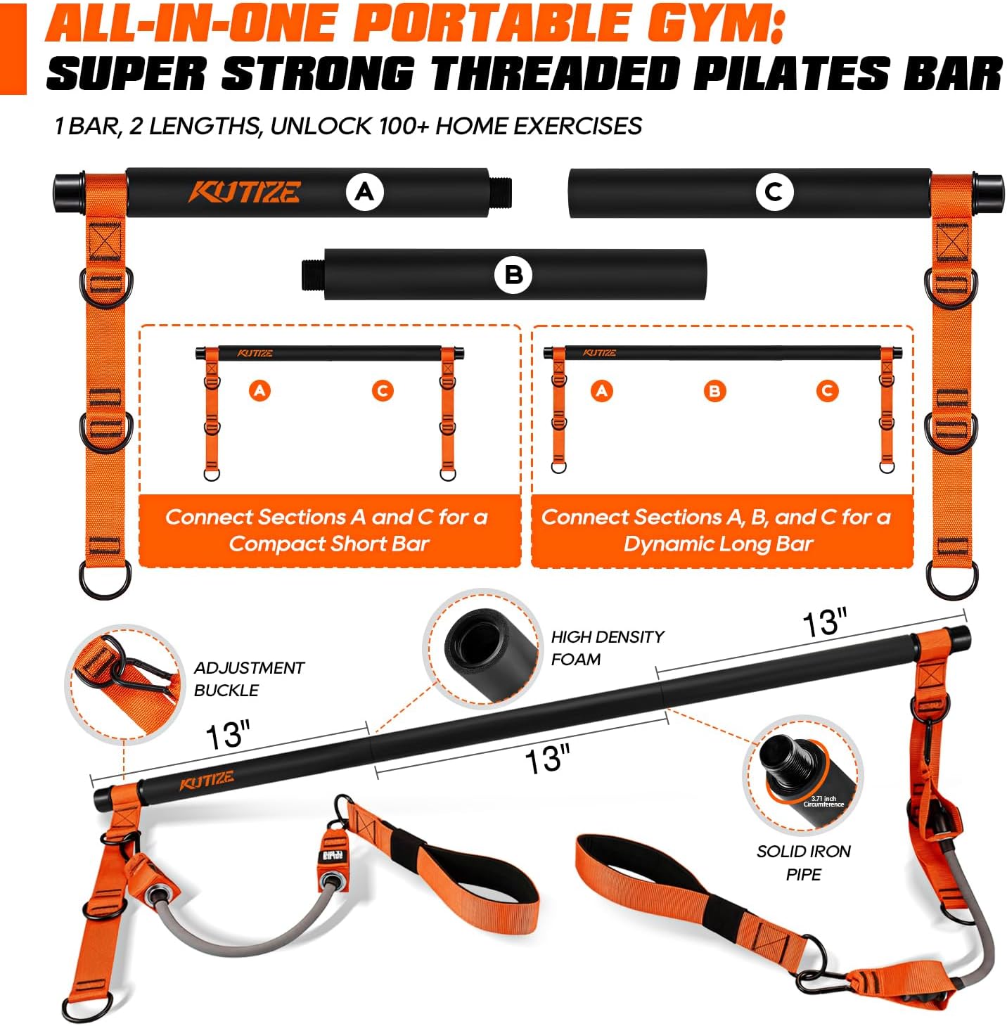 Pilates Bar Kit Resistance Bands Set Portable Home Gym 270lb