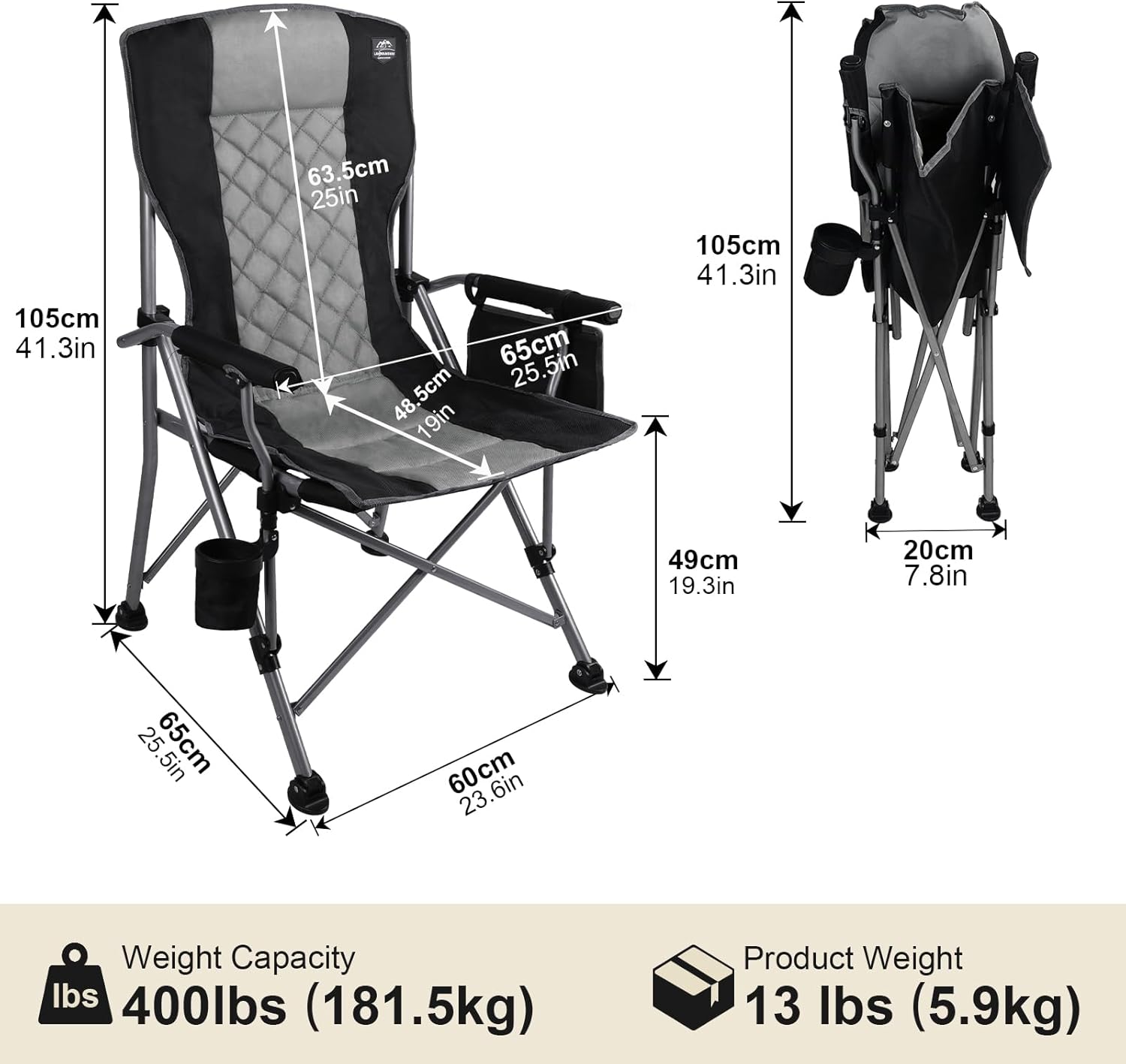 Heavy Duty Padded Outdoor Camping Chair Black