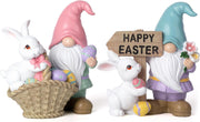2Pcs Easter Gnome Figurines Resin Bunny Egg Spring Decor