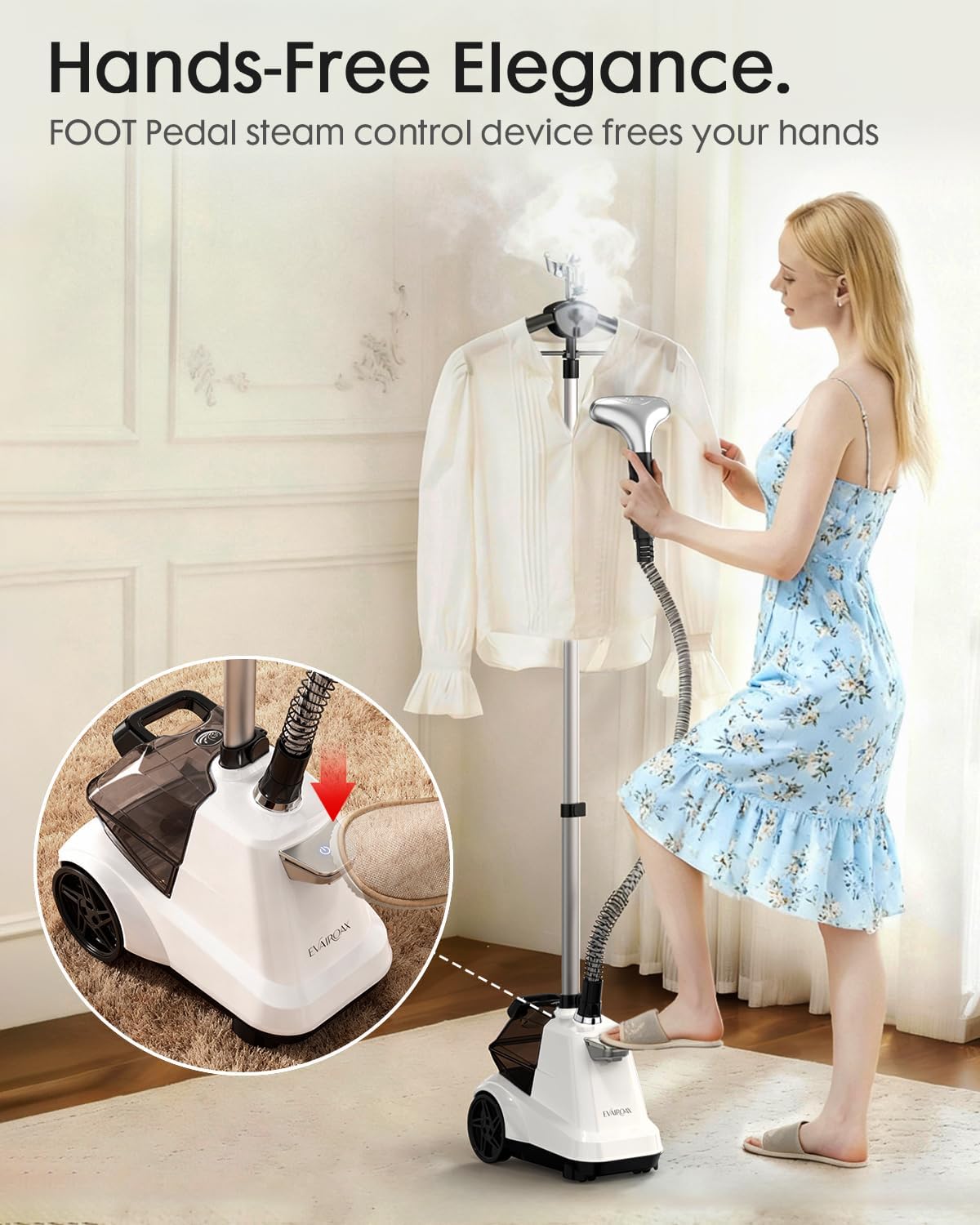 2200W Upright Garment Steamer 3L Tank 90Min Continuous Steam