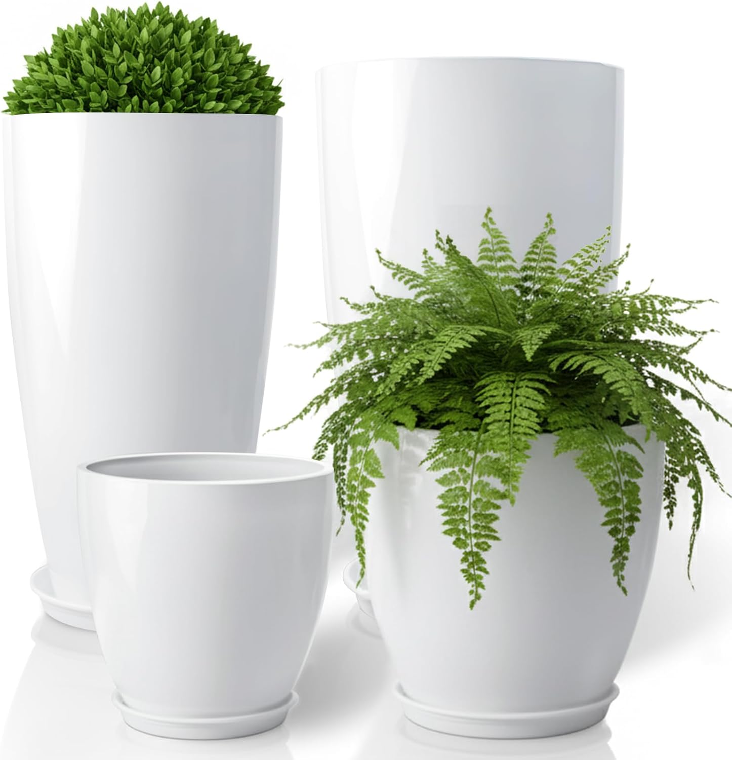 Plant Pots Set of 4 White Tall Planters 25 30 35cm Indoor Outdoor