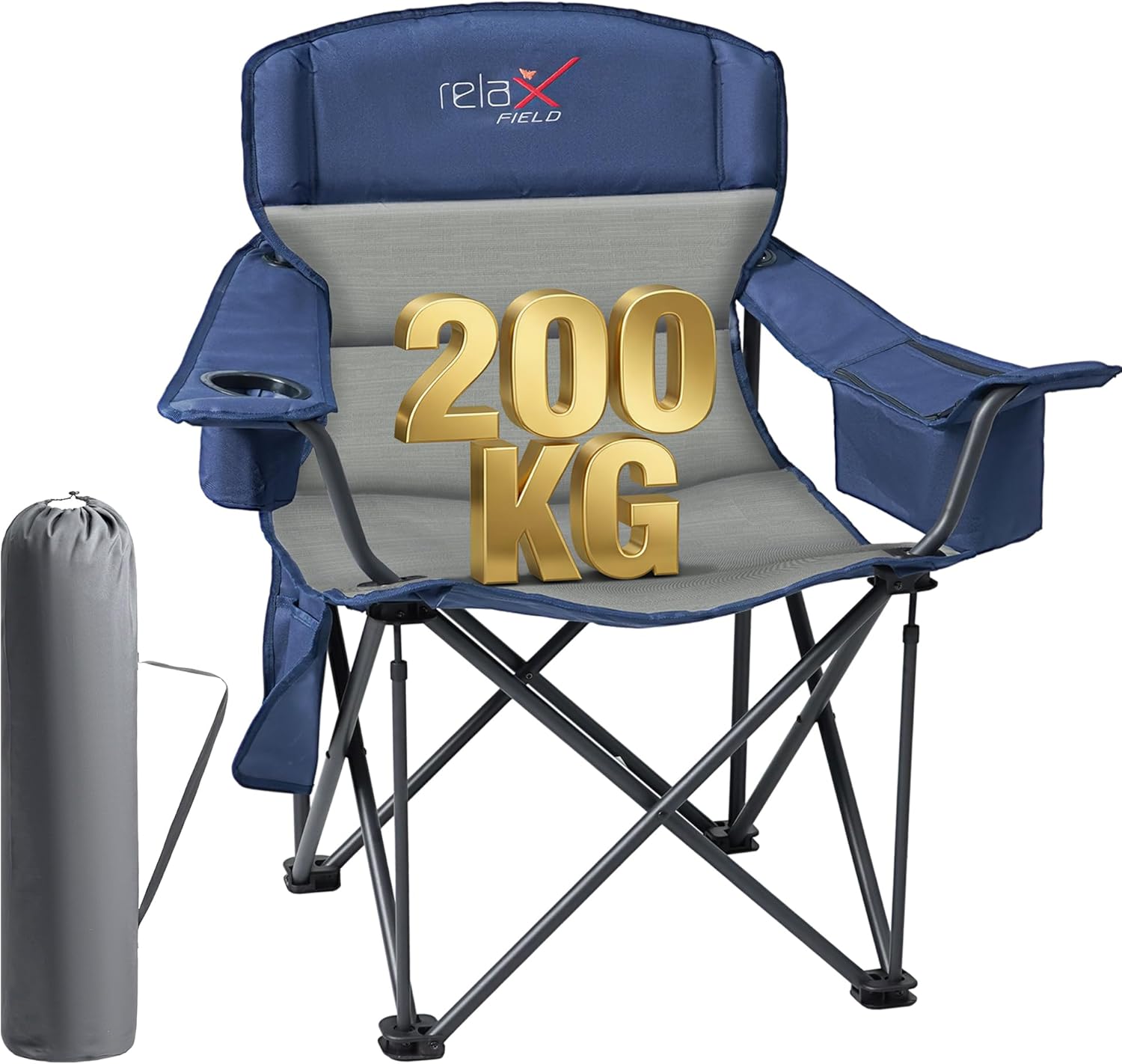 Oversized Camping Chair Heavy Duty 200KG Cooler Blue