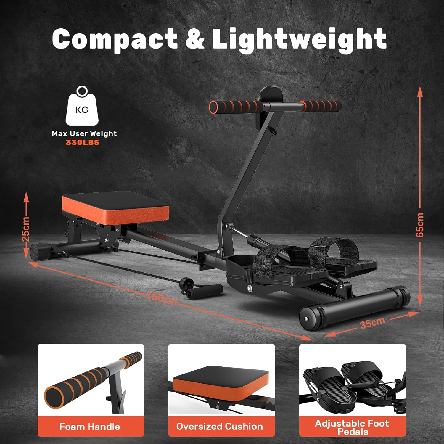 Hydraulic Rowing Machine Foldable Home Gym Rower LCD Monitor