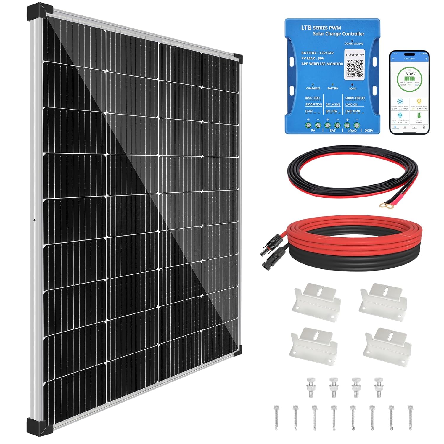 180W Solar Panel Kit Bluetooth 12V RV Boat Charger