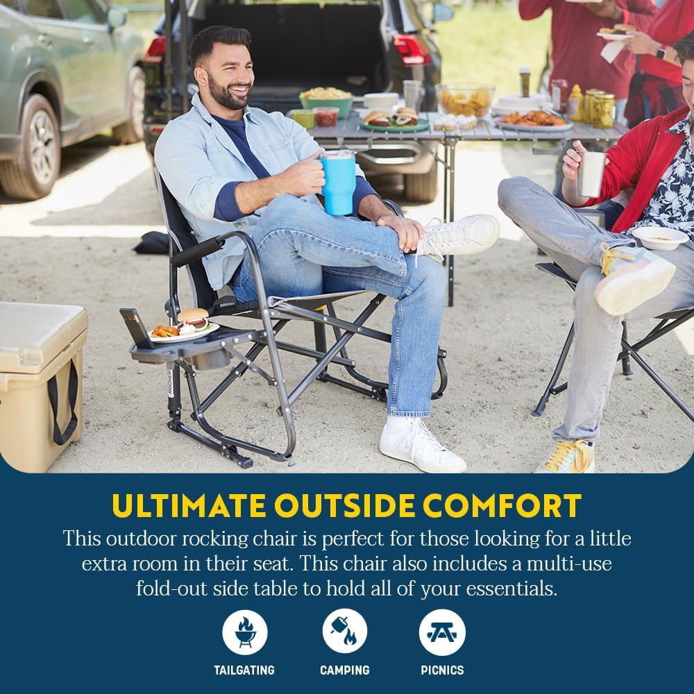 XL Folding Rocking Camping Chair with Side Table Outdoor Patio Seat
