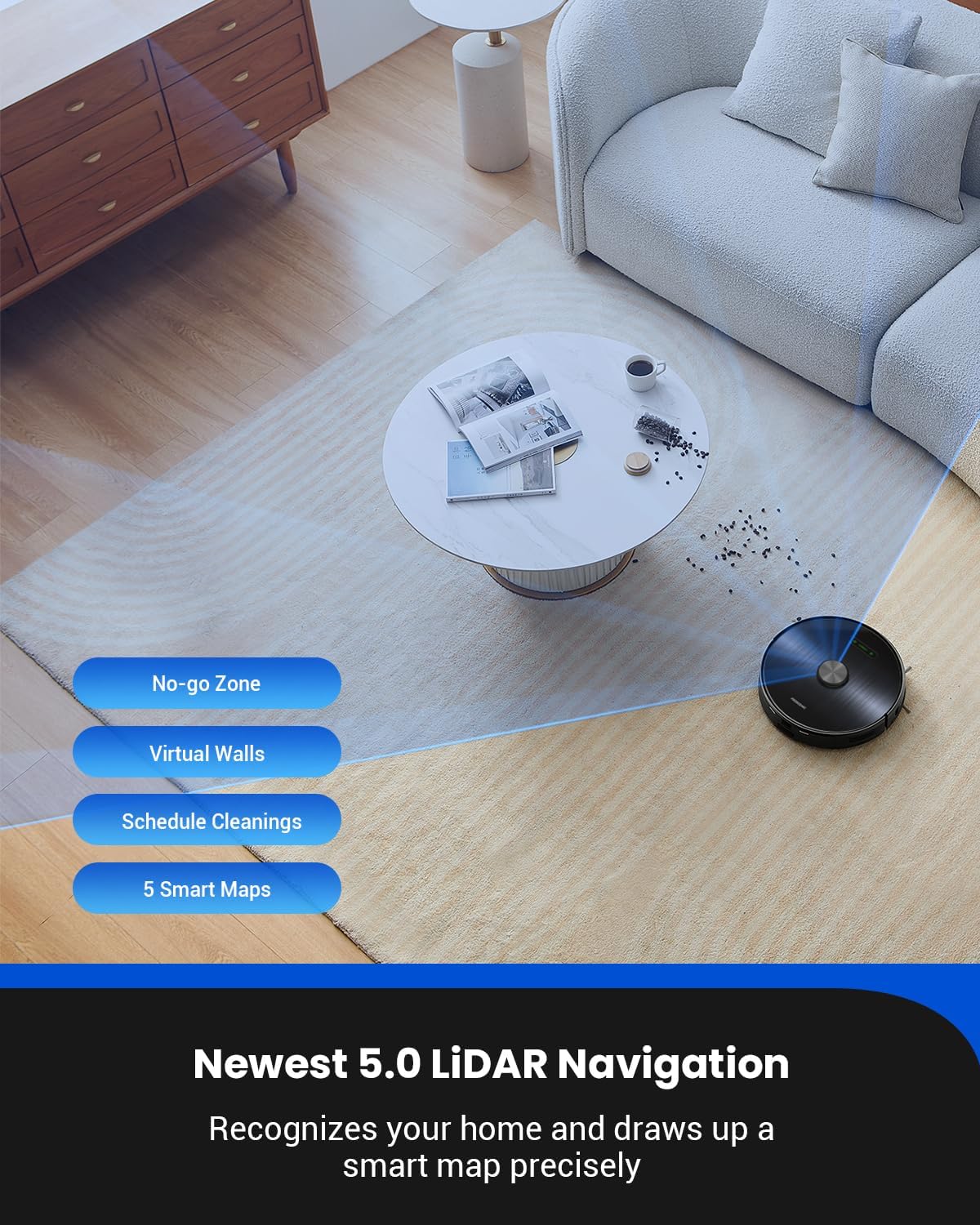 Robot Vacuum Mop 6000Pa Self Empty LiDAR Dual Spin Mops 250Min