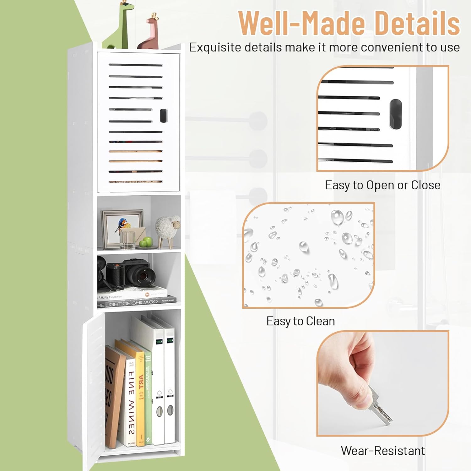 Tall Slim Bathroom Storage Cabinet 5 Tier Free Standing Shelf White