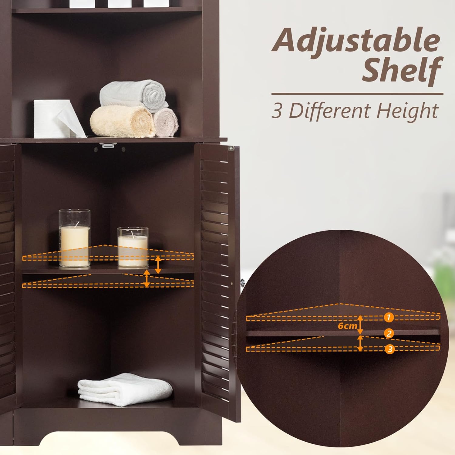 Corner Bathroom Tall Cabinet Triangle Shelf Unit Espresso