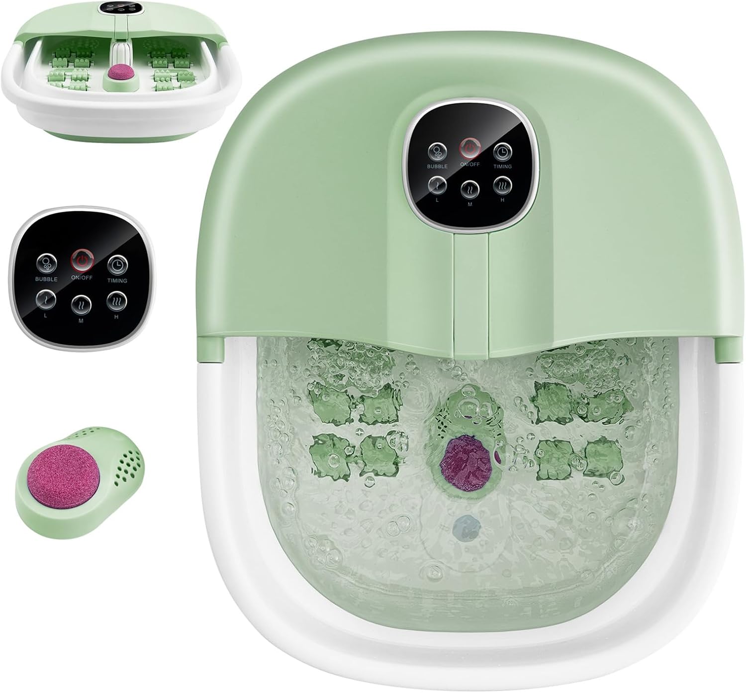 Foldable Foot Spa Massager Heated Bubble Roller Remote Timer