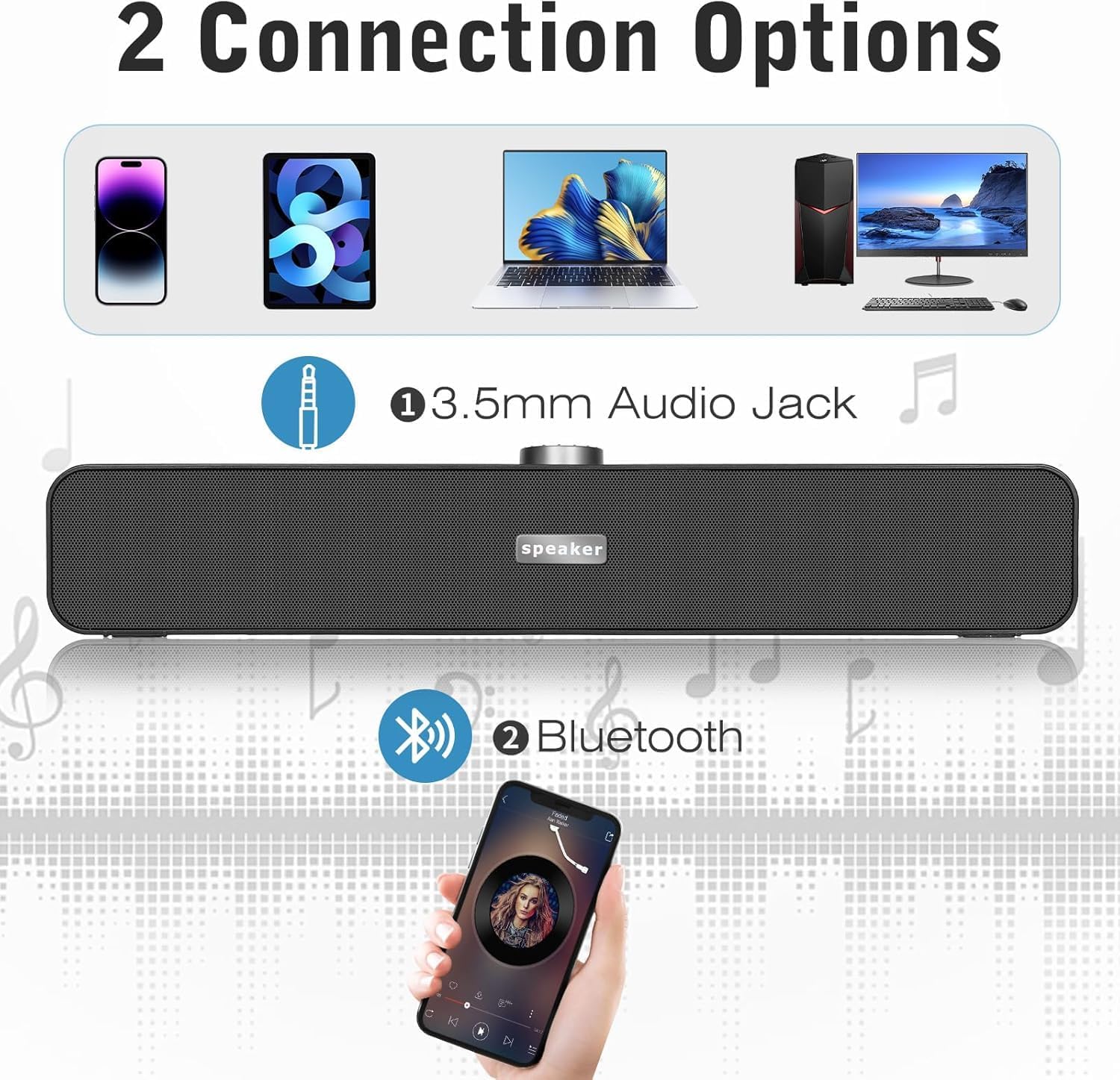 Bluetooth PC Speakers USB Powered Stereo Bass Desktop Audio