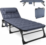 Foldable Sun Lounger Reclining Camping Bed Blue 200kg