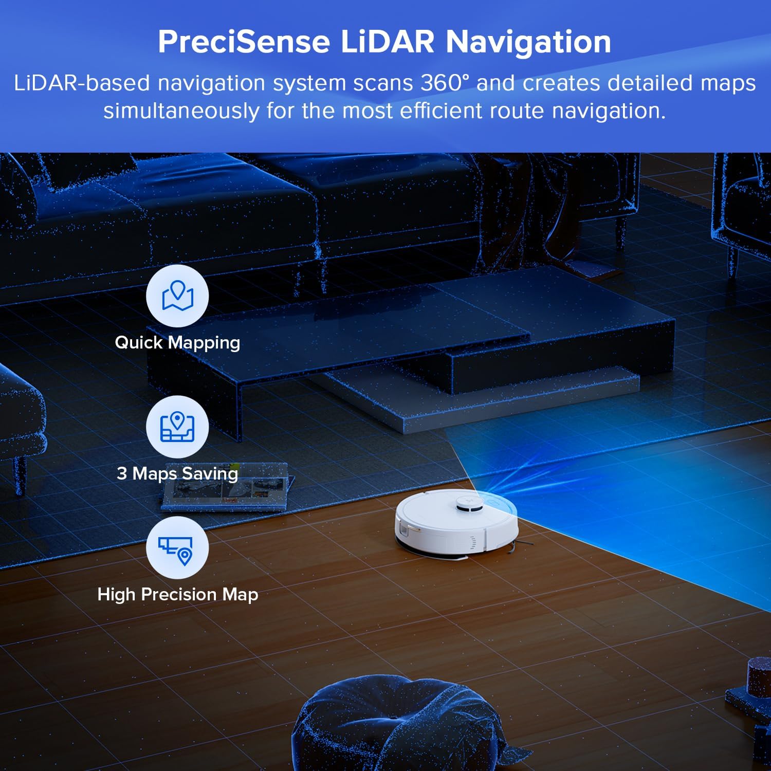 Robotic Vacuum Mop 8000Pa Self Empty Dock LiDAR Smart Cleaning