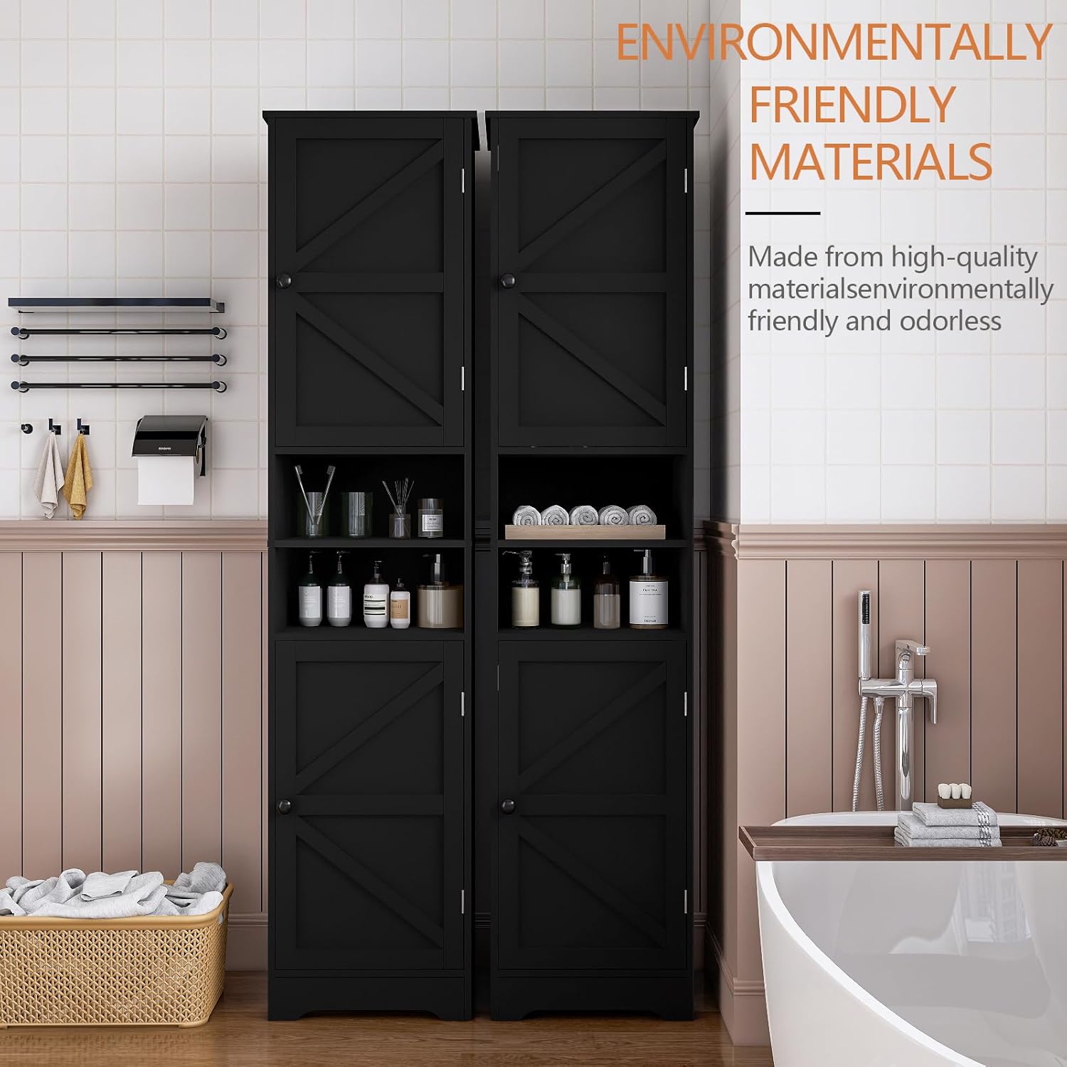 Tall Bathroom Storage Cabinet Slim Adjustable Shelf Black
