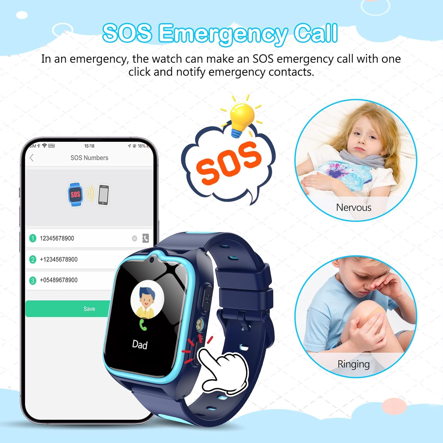 Kids 4G Smart Watch GPS Video Call SOS 1.75 Screen
