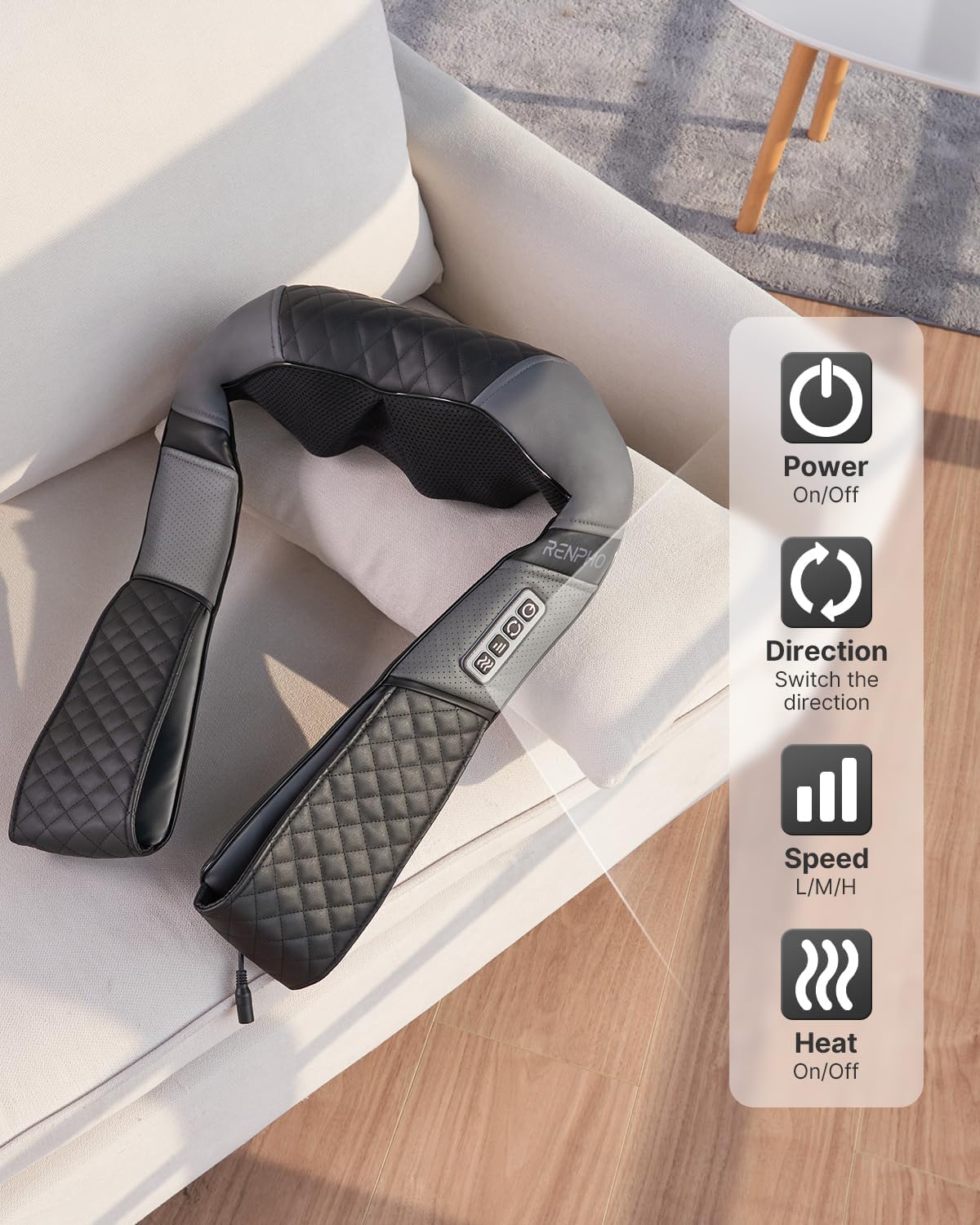 Shiatsu Neck Massager Heat Deep Tissue Kneading Shoulder Back