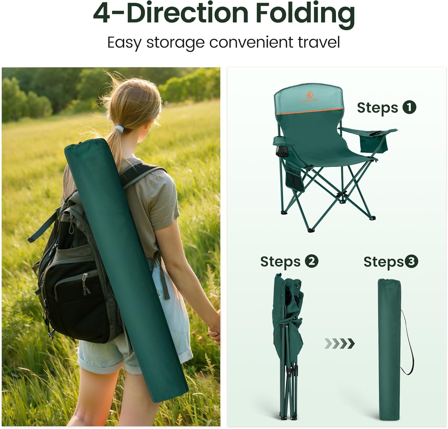 Camping Chairs 2 Pack Cooler Bag Cup Holder Green
