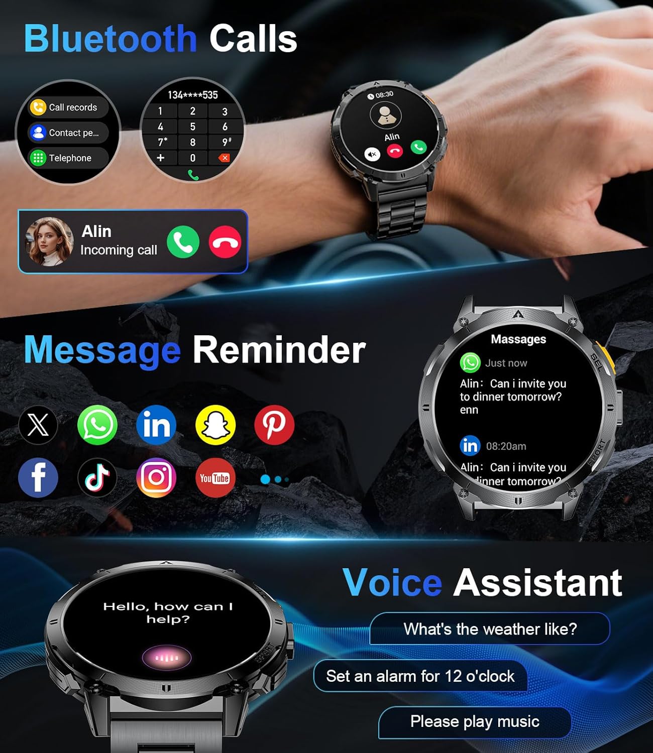Military Smart Watch AMOLED Bluetooth Call 120 Sport Modes
