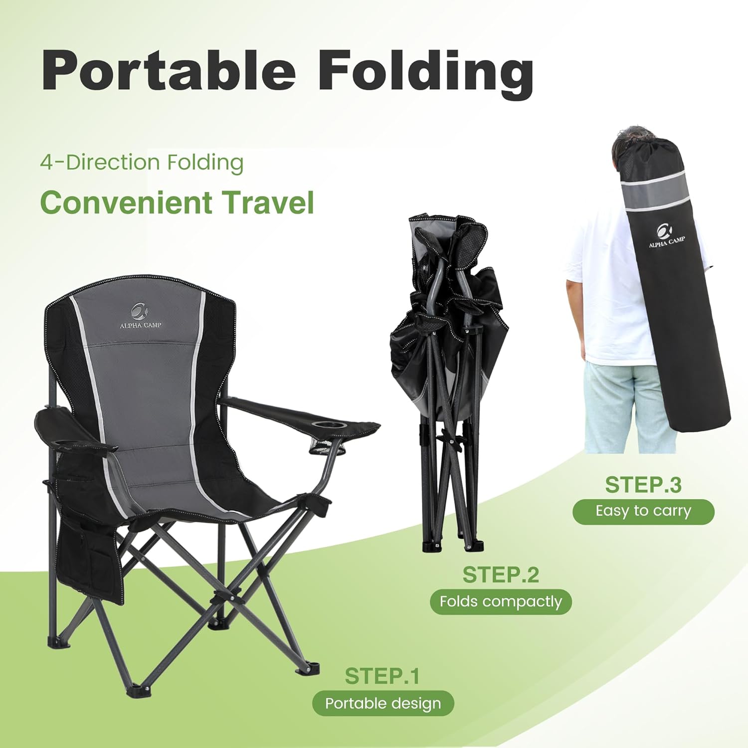 Set of 2 XL Folding Camping Chairs Heavy Duty 160KG