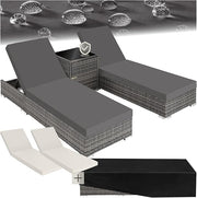 3 Piece Rattan Sun Lounger Set Recliners Table Grey