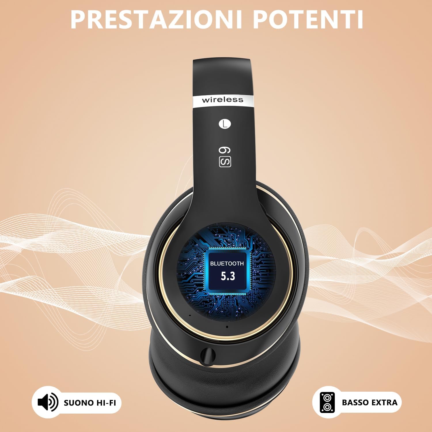Bluetooth Over Ear Headphones 65H Playtime Foldable Wireless Mic 6 EQ