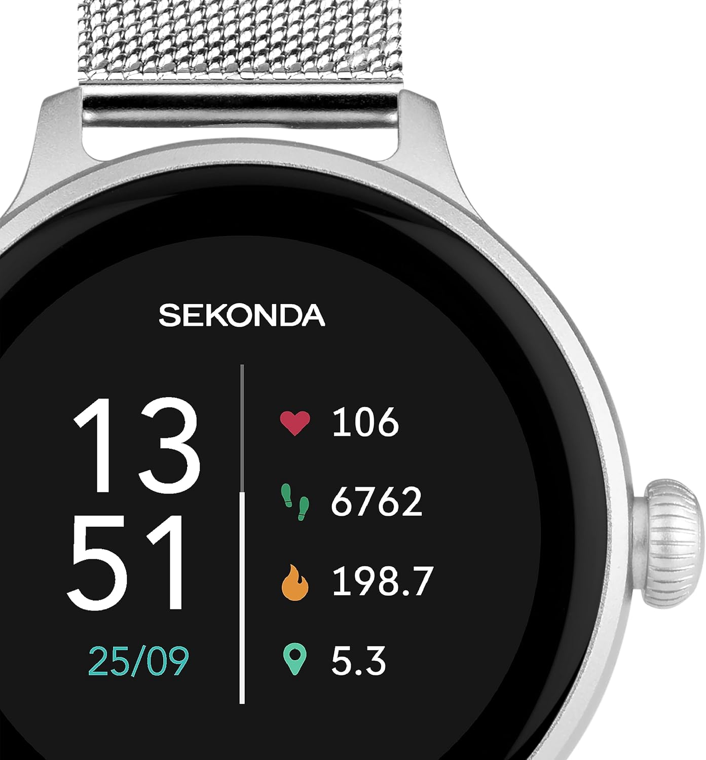 40mm Silver Smart Watch Stainless Steel Fitness Tracker