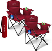 Folding Camping Chairs 2 Pack Cooler Bag Red Set