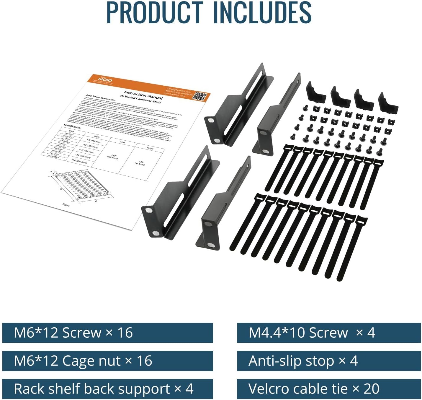 1U 2 Pack Server Rack Shelf 10in Depth 19 Inch