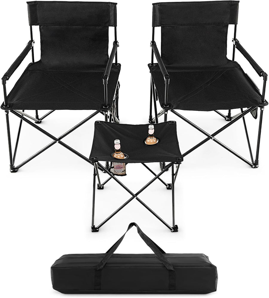 3 Piece Folding Camping Chairs and Table Set Portable