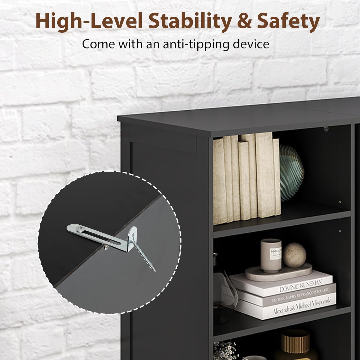 Tall Bathroom Storage Cabinet Black Adjustable Shelf Unit