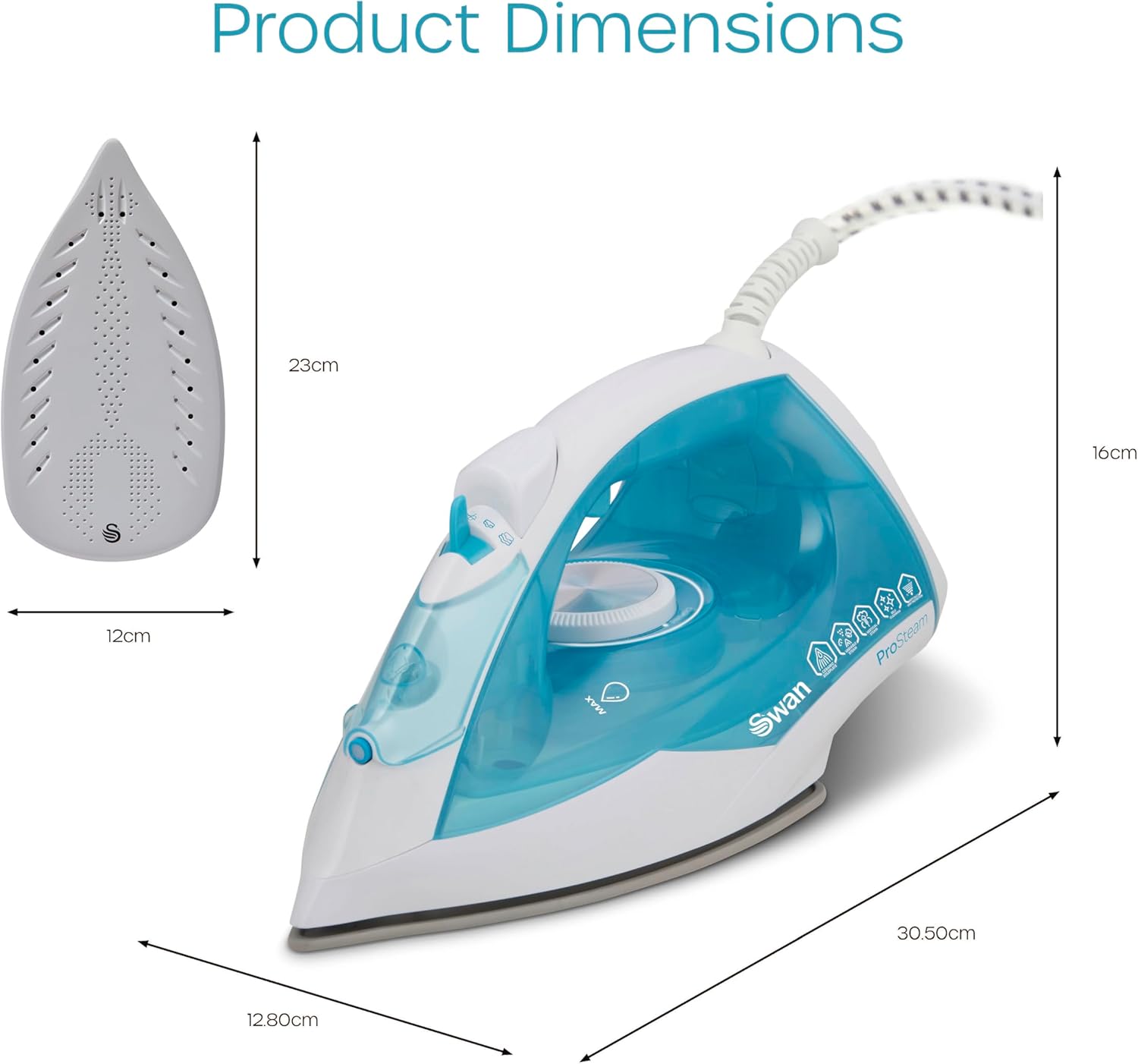 2800W Steam Iron Ceramic Soleplate 350ml Tank Anti Drip Anti Calc
