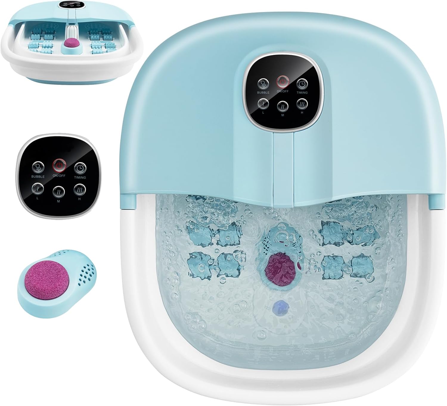 Electric Foot Spa Massager Foldable Heated Bubble Roller Remote