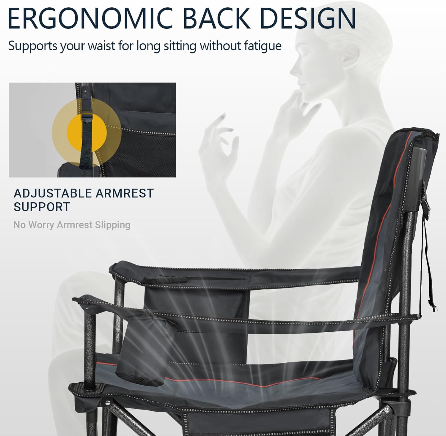 Oversized Camping Chairs 2 Pack 180kg Cooler Bag Black