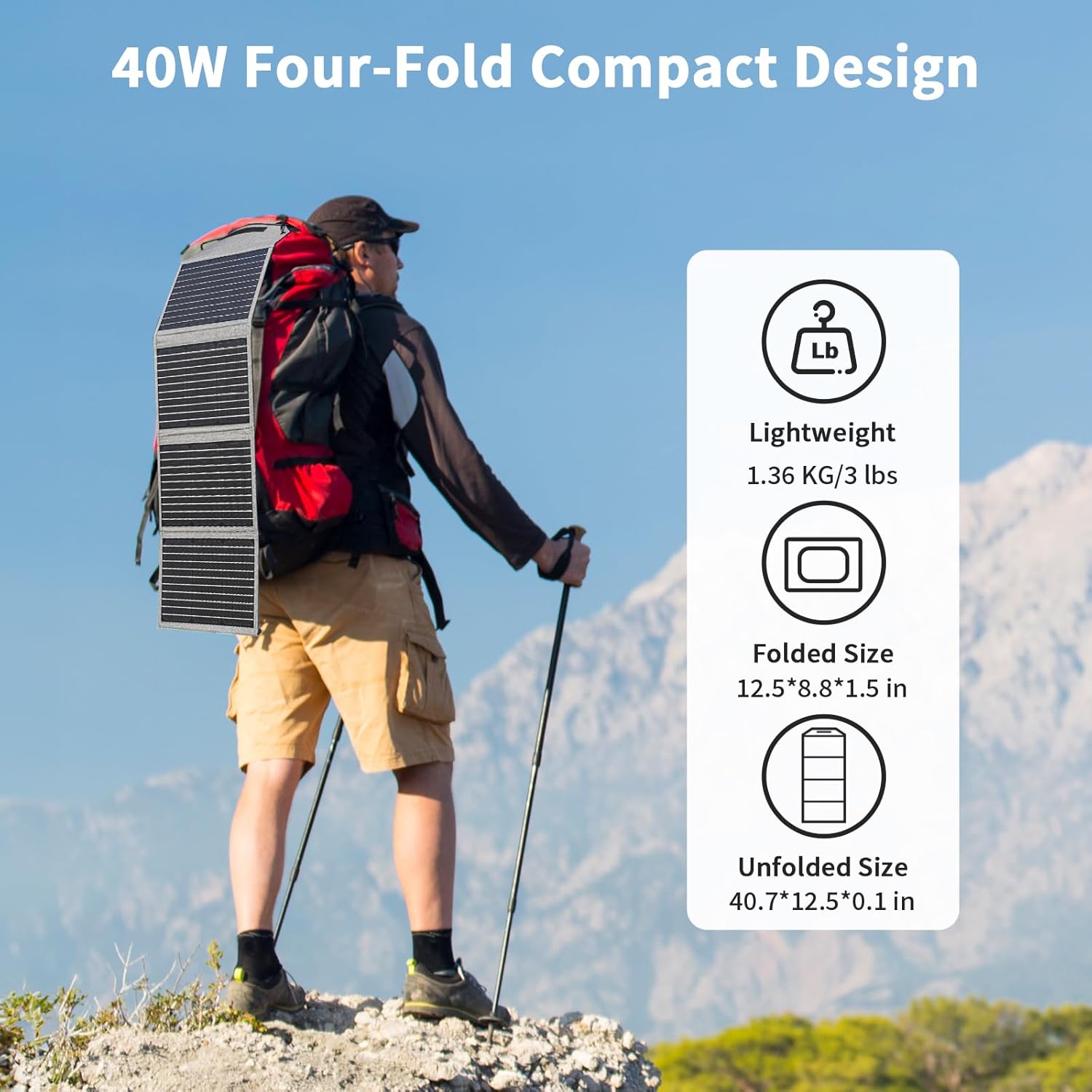 40W Foldable Solar Panel USB C USB A DC Portable Charger