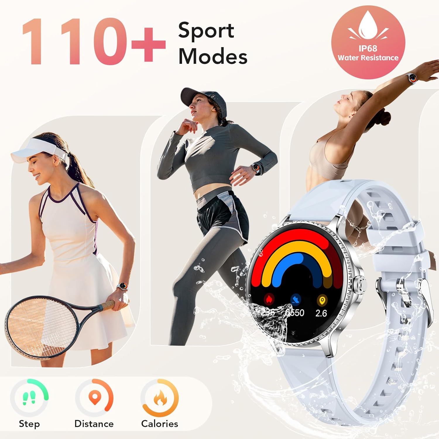 Womens Silver Smart Watch Bluetooth Call 2 Straps