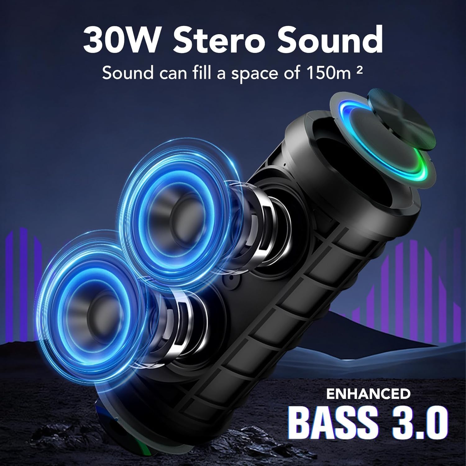 Portable Bluetooth Speaker 30W Waterproof IPX7 30H RGB Lights