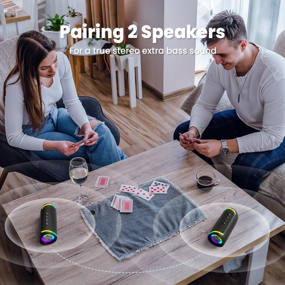 Portable Bluetooth Speaker 30W Bass RGB Lights Waterproof