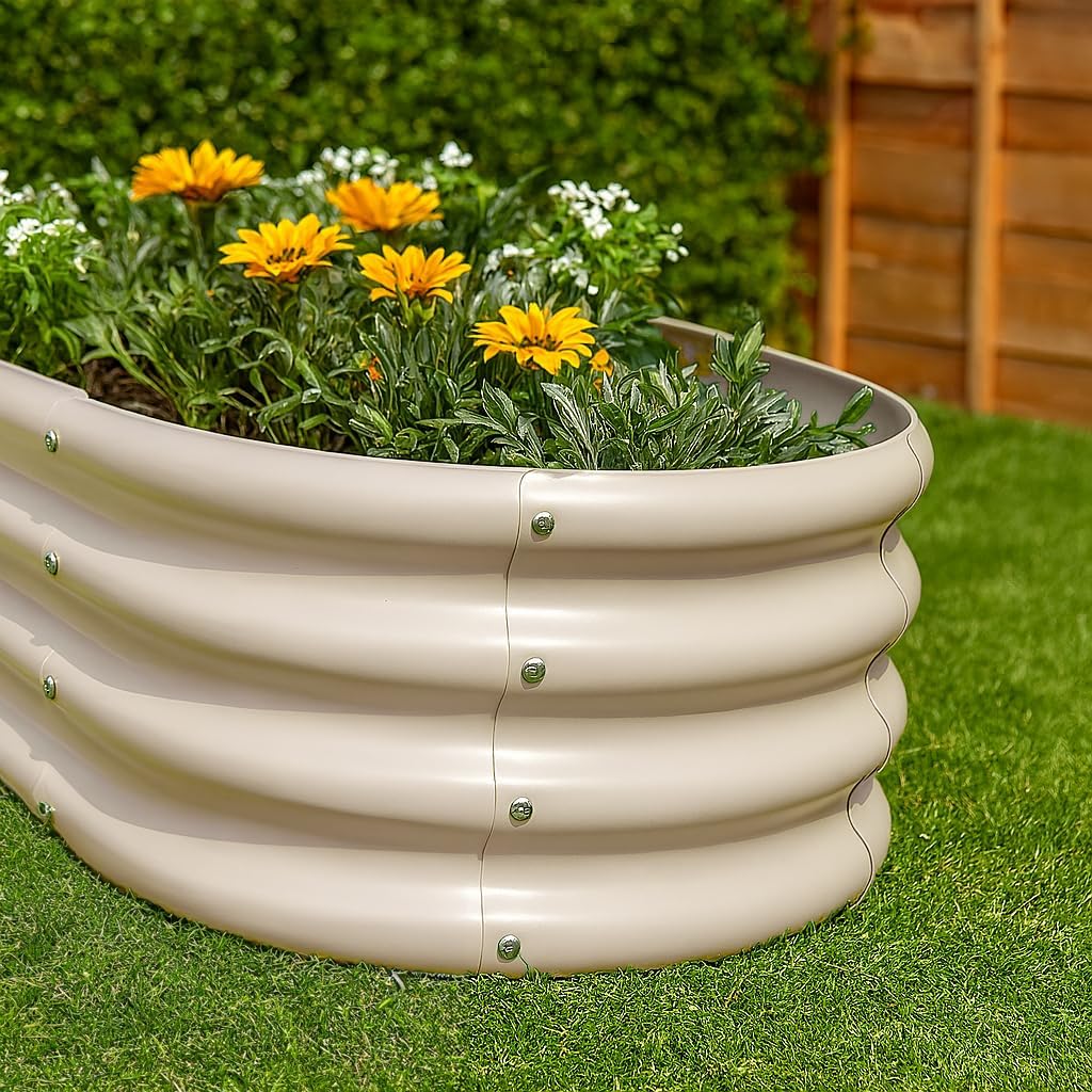 Raised Garden Bed Set 2 Steel Planter 120x60x45cm Ivory