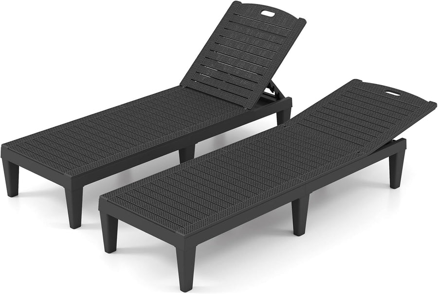 Set of 2 Rattan Style Sun Loungers Black 5 Level