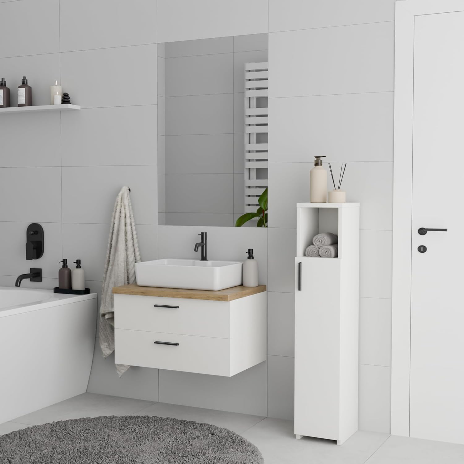Slim Tall Bathroom Storage Cabinet Freestanding White Organizer