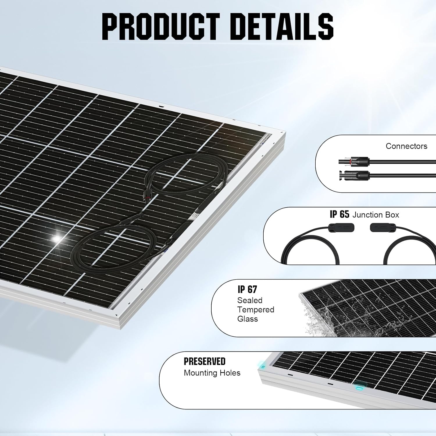 120W Bifacial Solar Panel 12V Monocrystalline RV Caravan Marine