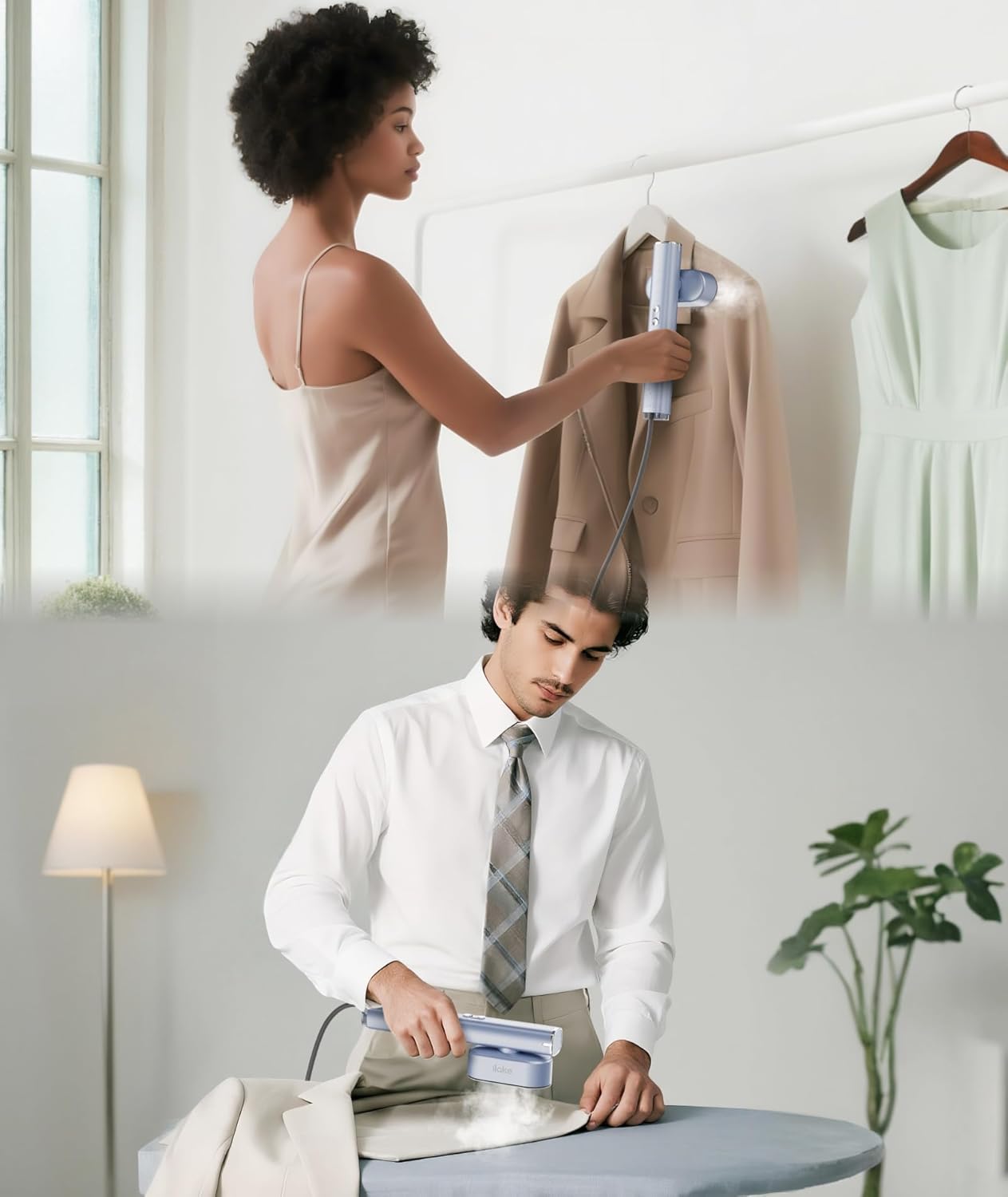 Dual Voltage Travel Garment Steamer 1000W 2in1 Foldable Silver