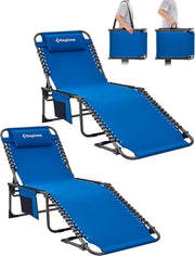 Sun Loungers Set of 2 Folding Camp Beds Blue Recliners
