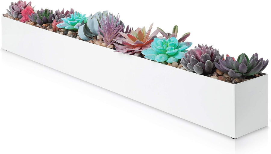 32 Inch Modern Metal Rectangle Planter Box White Indoor