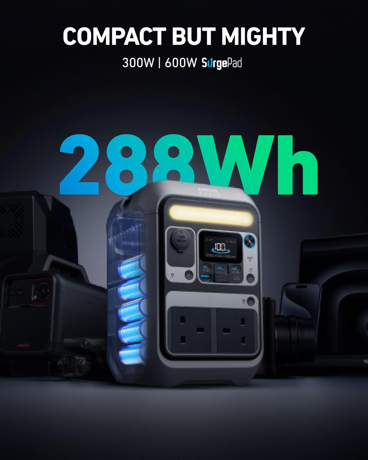 300W Portable Power Station 288Wh with 100W Solar Panel