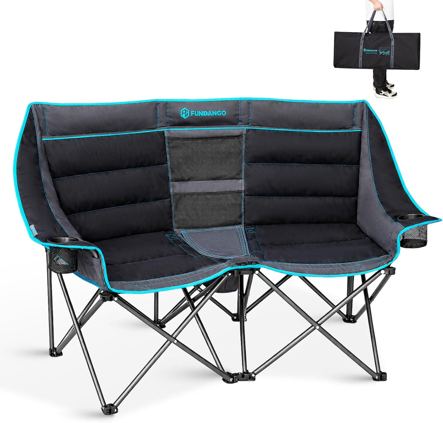 Extra Wide Double Camping Chair Foldable Black