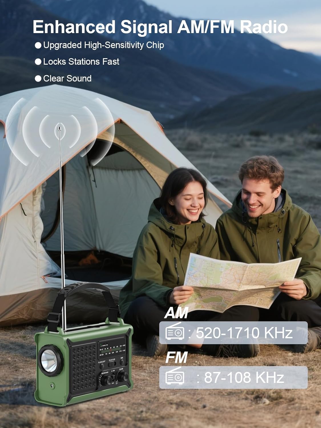 Emergency Wind Up Radio Solar Hand Crank 12000mAh SOS