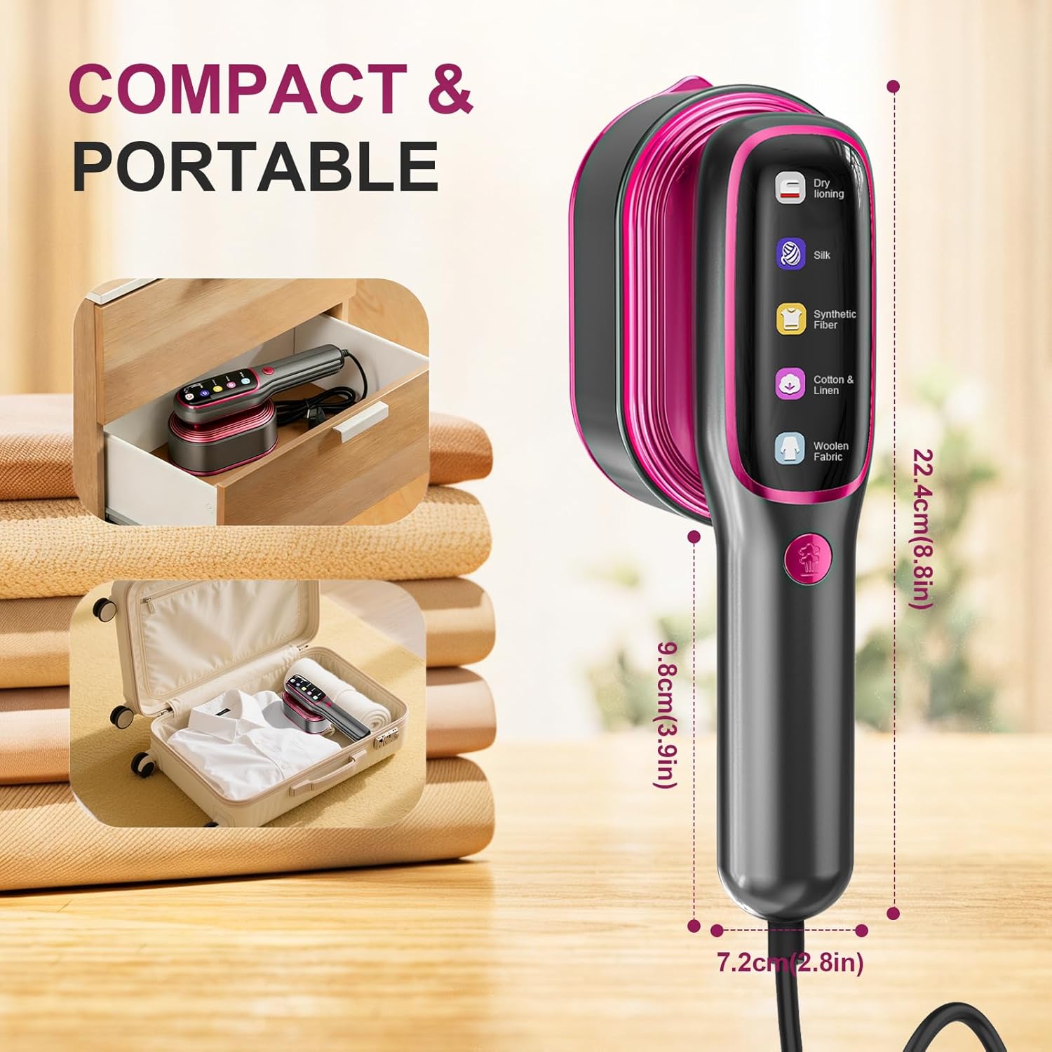 Portable Clothes Steamer 1200W Travel Iron LED Display 5 Modes