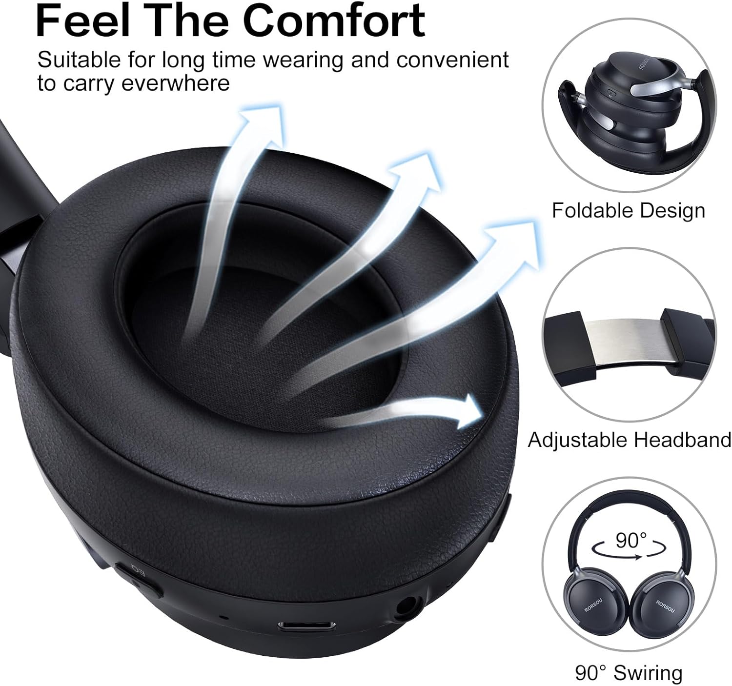Wireless Over Ear Bluetooth Headphones 6 EQ Deep Bass 50H Battery