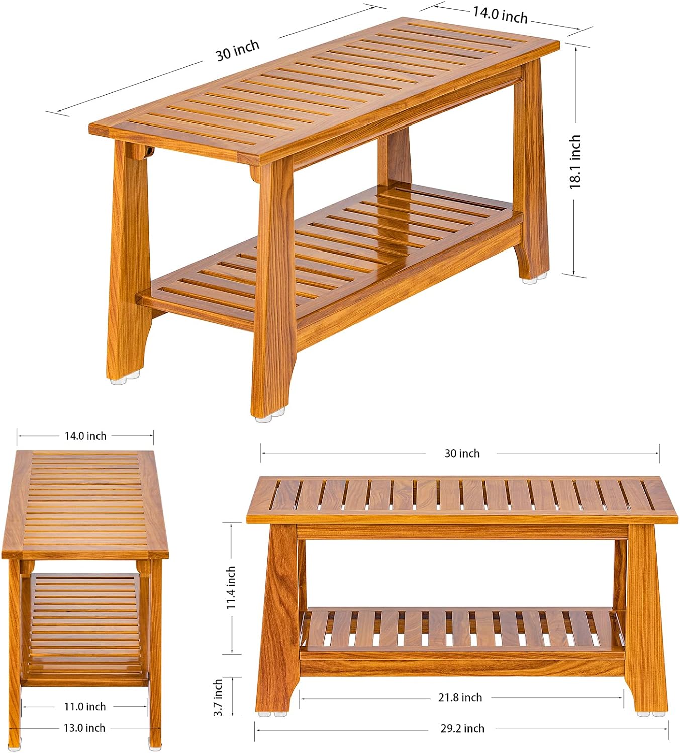 30in Teak Shower Bench Non Slip Spa Bathroom Seat