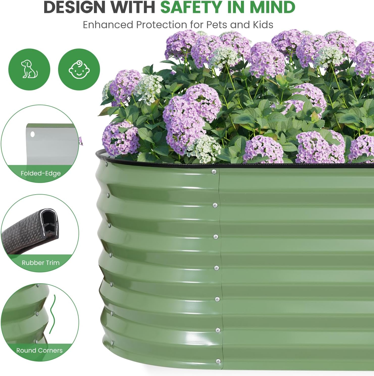 Set of 2 Olive Green Metal Raised Garden Beds 240x60cm